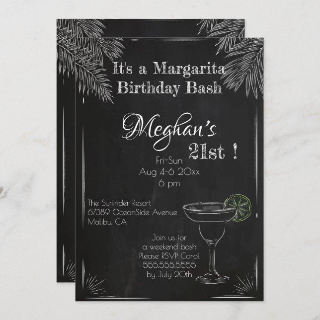 Es ist ein Margarita Birthday Bash 21. Einladung (Vorne/Hinten)