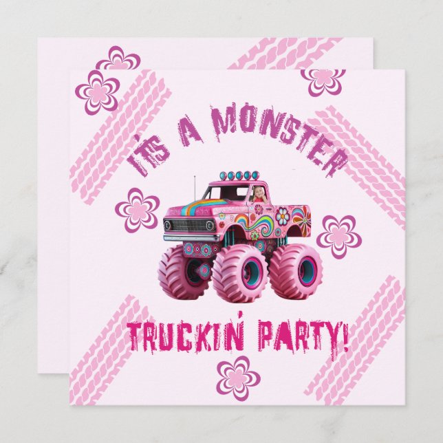 Es ist ein Monster Truckin' Party Custom Foto Einladung (Vorne/Hinten)