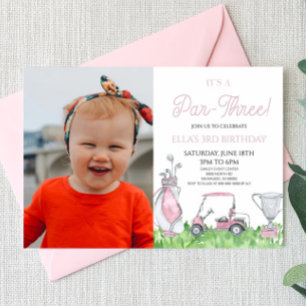 Es ist ein Par-Three! Pink Golf 3. Geburtstag Part Einladung