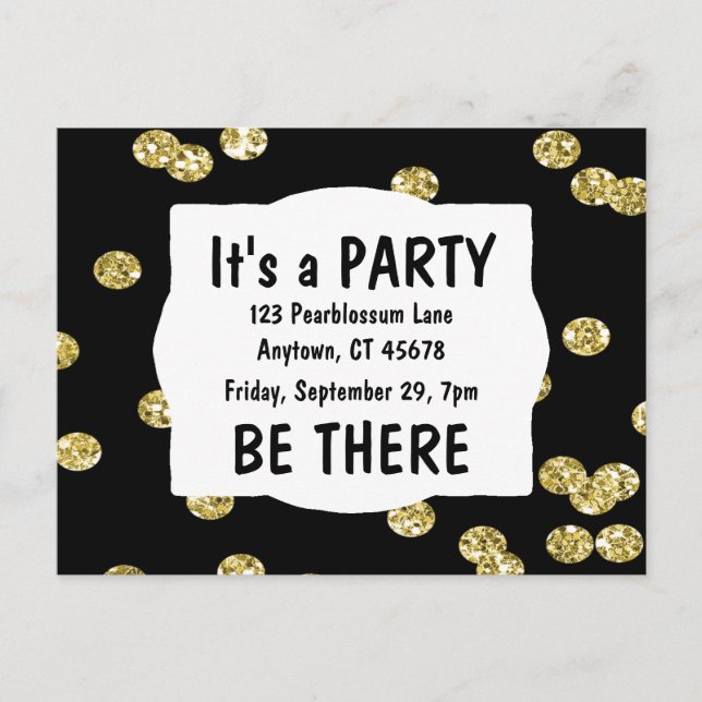 Es ist ein Party-Gold-Glitzer Einladungspostkarte (Vorderseite)