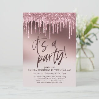 Es ist ein Party Pink Glitzer 60. Geburtstag Einladung