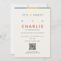 Es ist ein Party-QR-Code-Kindergeburtstagseinladun