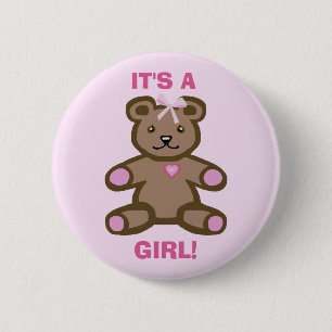 Es ist ein pinkfarbener Teddybär Button