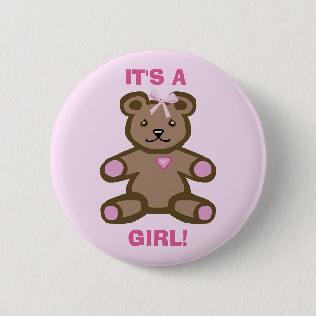 Es ist ein pinkfarbener Teddybär Button (Vorderseite)
