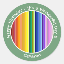 Es ist ein Rainbow-Party, mehrfarbiges Stripmuster Runder Aufkleber