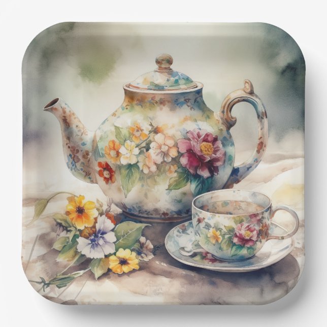 Es ist ein Tea-Party Pappteller (Vorderseite)