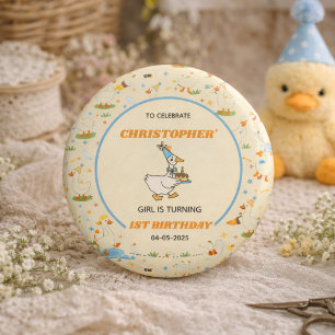 Es ist EIN Verrückter Vogel Retro 1. Geburtstag Sp Button