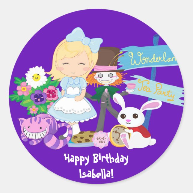 Es ist ein Wonderland Birthday Tea Party Sticker (Vorderseite)