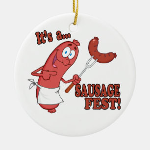 Es ist ein Wurst Fest Funny Swurst Kochen Cartoon Keramikornament