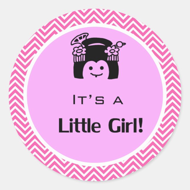 Es ist ein Zickzack Mädchen-Rosa-Aufkleber. Geburt Runder Aufkleber (Vorderseite)