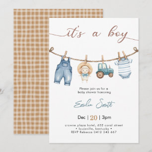 Es ist eine Baby Bauer Baby Clothesline Baby Dusch Einladung