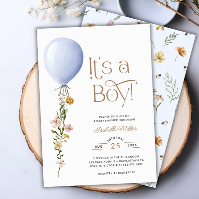 Es ist eine Baby Blue Balloon Baby Dusche Einladung (It's a Boy Blue Balloon Baby Shower Invitation)