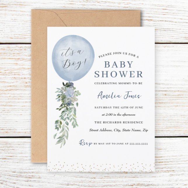 Es ist eine Baby Blue Balloon Baby Dusche Einladung (Von Creator hochgeladen)