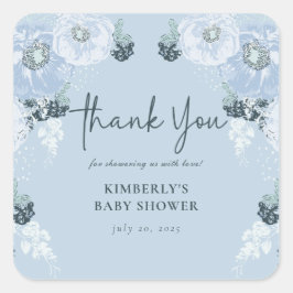 Es ist eine Baby Blue Floral Baby Dusche Quadratischer Aufkleber