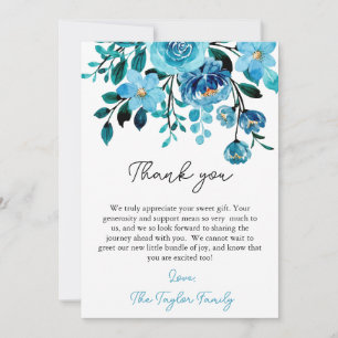 Es ist eine Baby Blue Floral Watercolor Baby Dusch Dankeskarte