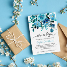 Es ist eine Baby Blue Floral Watercolor Baby Dusch