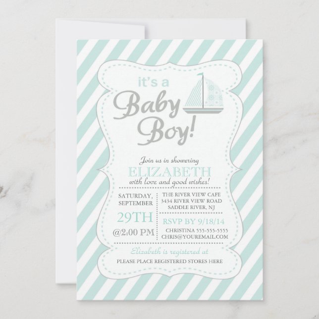 Es ist eine Baby Boy Sailboat Nautical Baby Shower Einladung (Vorderseite)
