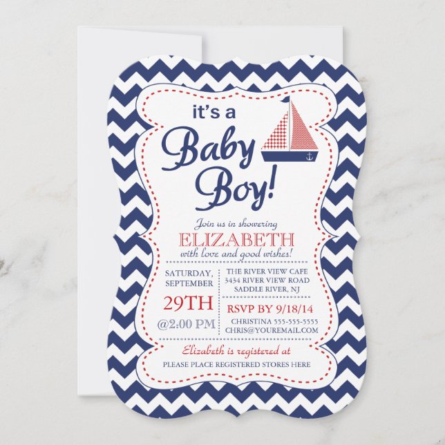 Es ist eine Baby Boy Sailboat Nautical Baby Shower Einladung (Vorderseite)