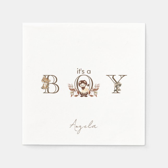 Es ist eine Baby-Dusche für junge Tiere aus Woodla Serviette (Vorderseite)