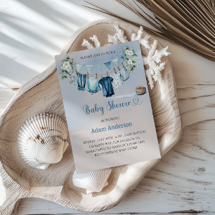 Es ist eine Baby-Dusche mit Blue Wäsche Thema Einladung