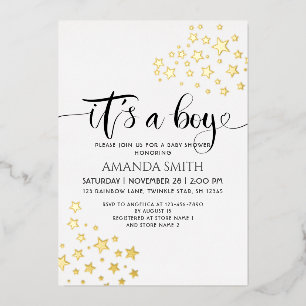 Es ist eine Baby-Dusche mit den goldenen Sternen Folieneinladung