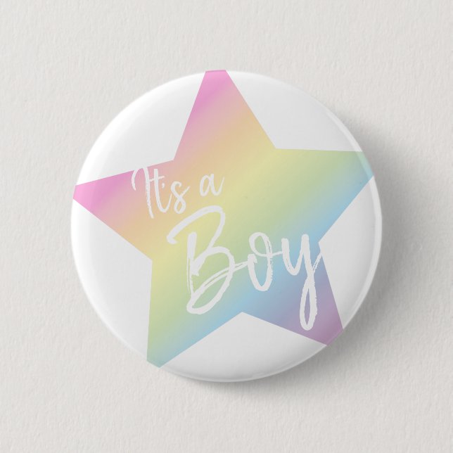 Es ist eine Baby-Dusche von Boy Pastel Rainbow Sta Button (Vorderseite)