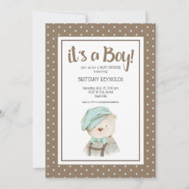 Es ist eine Baby-Dusche von Boy Tan Polka Dot Tedd Einladung