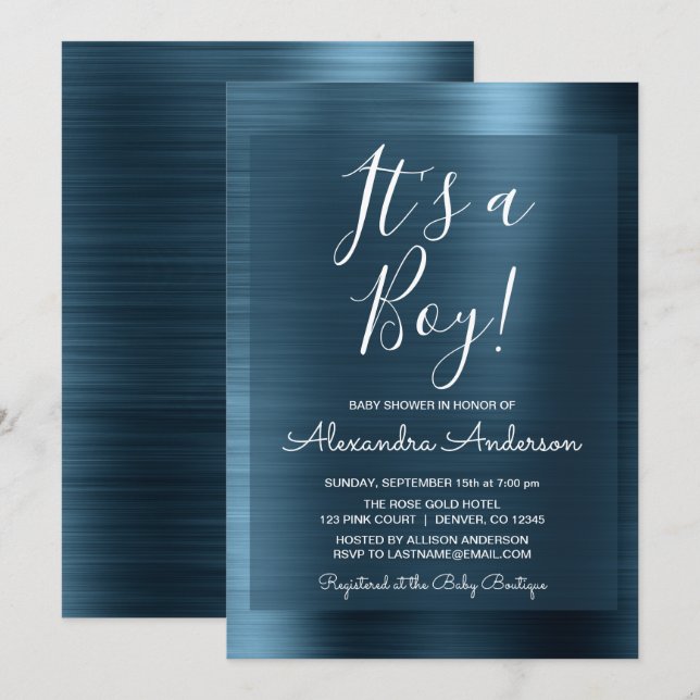 Es ist eine Baby - Metallic Blue Foil Baby Dusche Einladung (Vorne/Hinten)