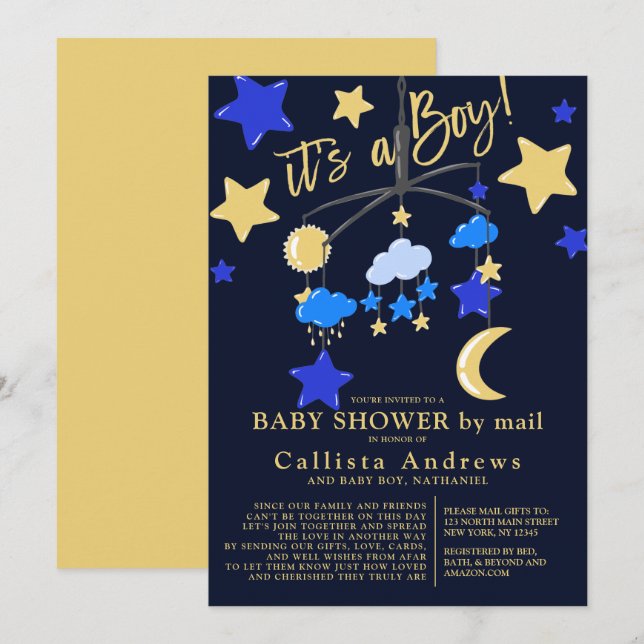 Es ist eine Baby Moon Stars Mobile Baby-Dusche per Einladung (Vorne/Hinten)