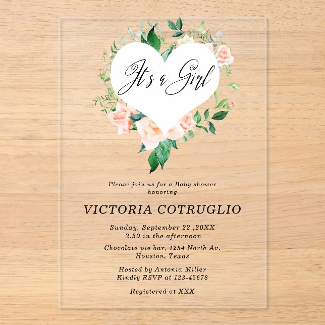 Es ist eine Baby Peach Baby Dusche Akryllische Ein Acryleinladungen (Vorderseite)