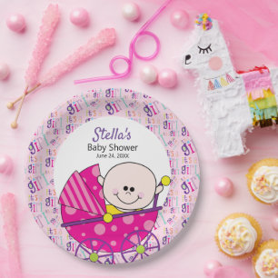 Es ist eine Baby-Pink Baby-Babydusche. Pappteller