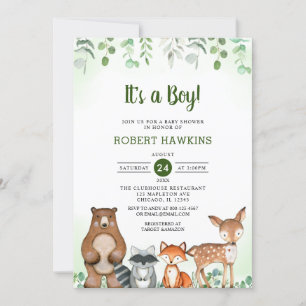 Es ist eine Babydusche aus Boy Woodland Forest Ani Einladung