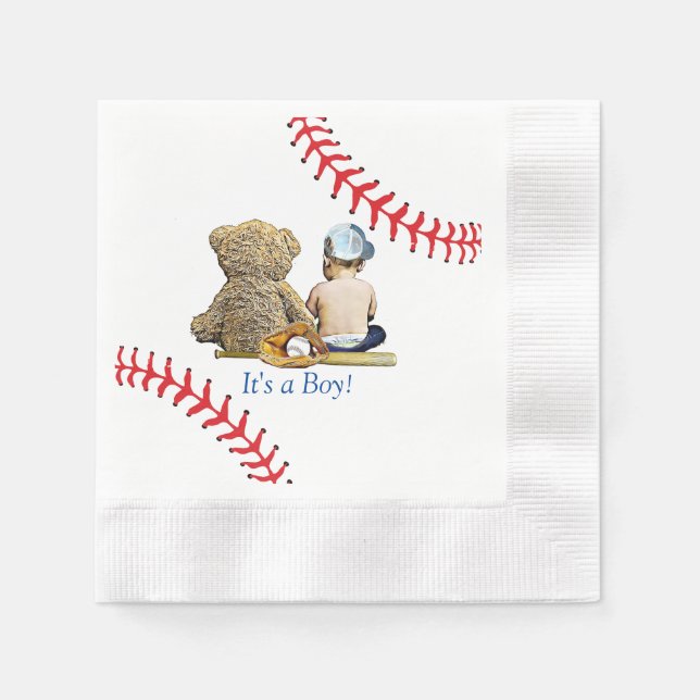 Es ist eine Babydusche des Jungen Baseball Themed  Serviette (Vorderseite)