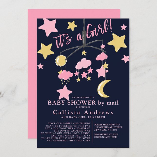 Es ist eine Babydusche von Girl Moon Stars per Mai Einladung (Vorne/Hinten)