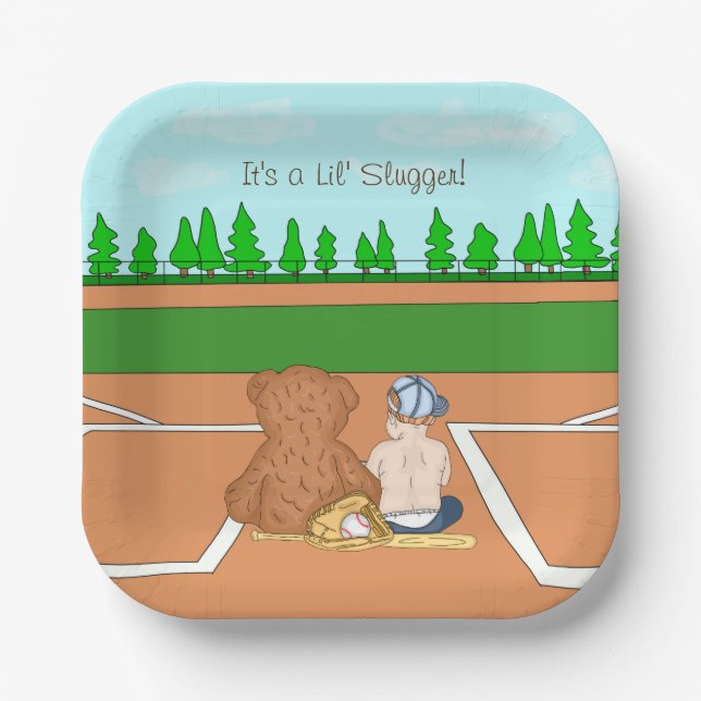 Es ist eine Baseball-Baby-Dusche für den Lilenschl Pappteller (Vorderseite)