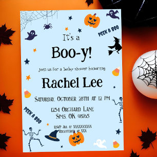 Es ist eine Boo-y hellblaue Halloween-Baby-Party f Einladung