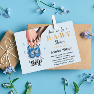 Es ist eine Boy Baby Dusche Blue Boy Shoes Einladu Postkarte