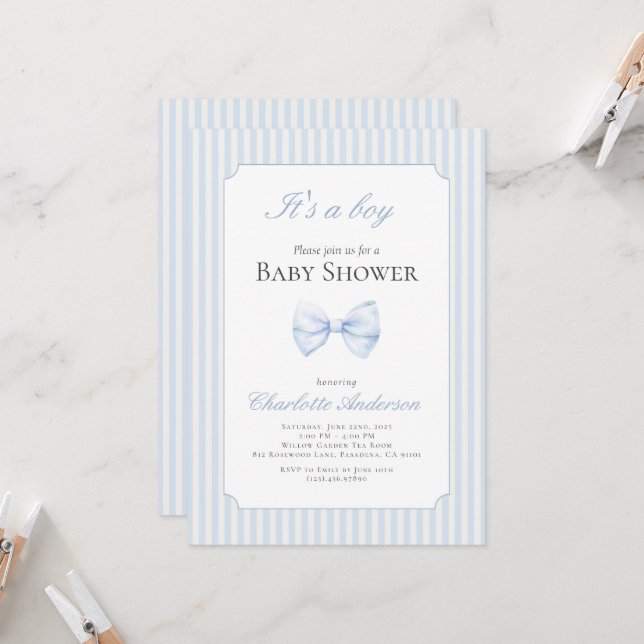 Es ist eine Boy Baby Shower Einladung (Vorderseite/Rückseite Beispiel)