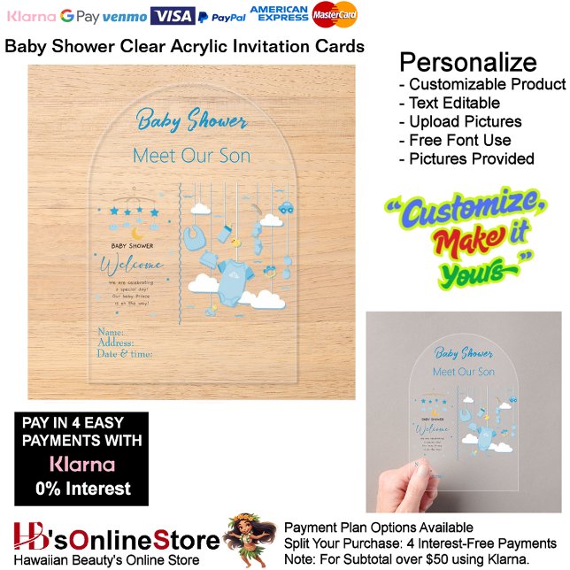 Es ist eine Boy Baby Shower Invitation Card 22 Acryleinladungen (Boy's Baby Shower Birth Party Supplies Celebrate Clear Acrylic Invitations 22.)