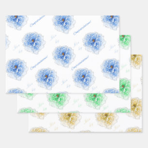 Es ist eine Boy Blue Green Yellow Flowers Geschenkpapier Set