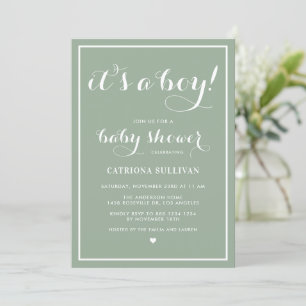 Es ist eine Boy Calligraphy Sage Green Baby Shower Einladung