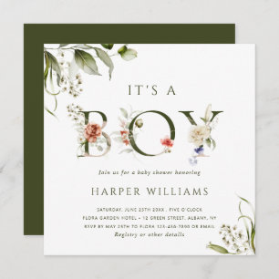 Es ist eine Boy Floral Botanical Letter Baby-Dusch Einladung