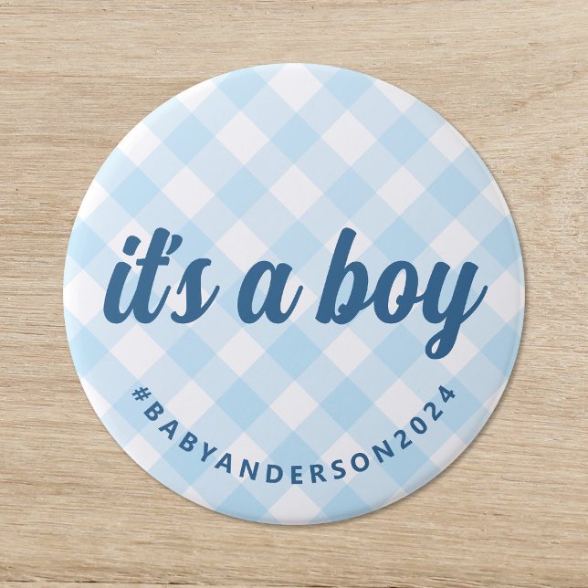 Es ist eine Boy Gingham Baby Dusche Button (Von Creator hochgeladen)