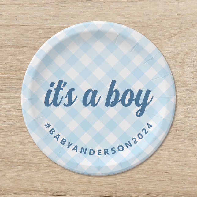 Es ist eine Boy Gingham Baby Dusche Pappteller (Von Creator hochgeladen)