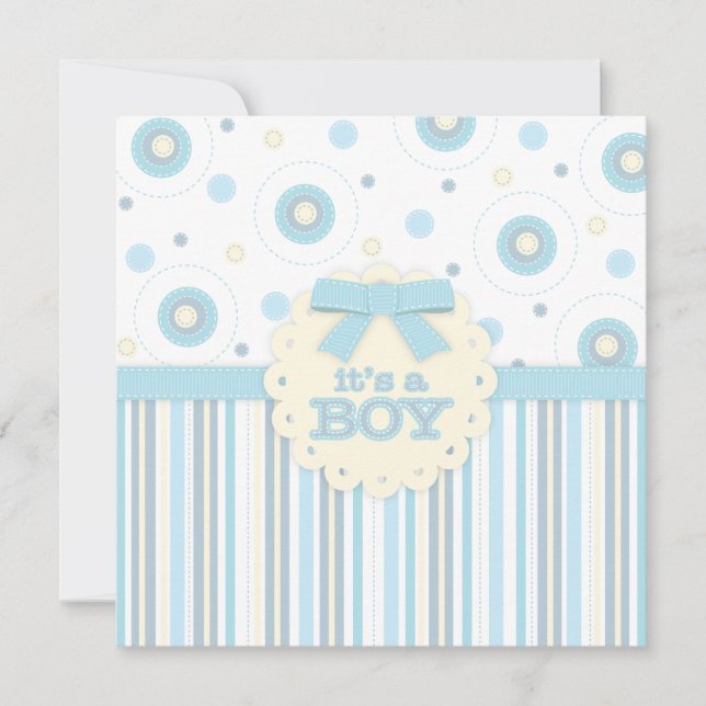Es ist eine Boy Pastel in Blue Stitches Babydusche Einladung (Vorderseite)