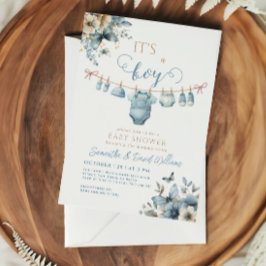 Es ist eine Boy Soft Blue Floral Elegant Baby Dusc Einladung