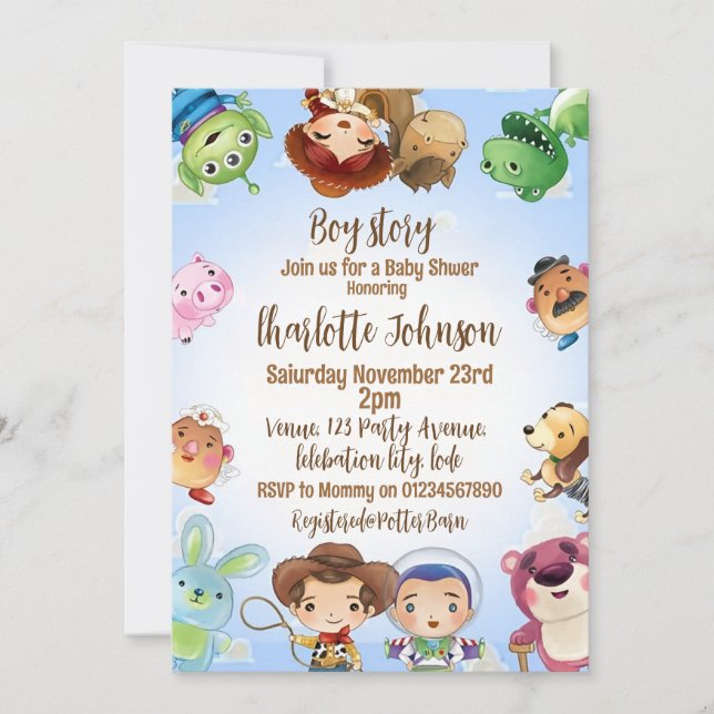 Es ist eine Boy Story Baby Shower Einladung (Vorderseite)
