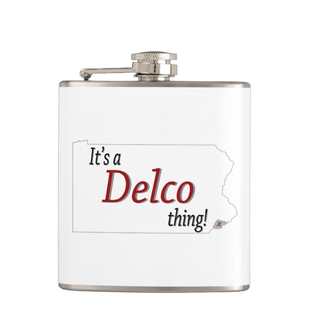 Es ist eine Delco-Sache (R) Flachmann (Vorderseite)