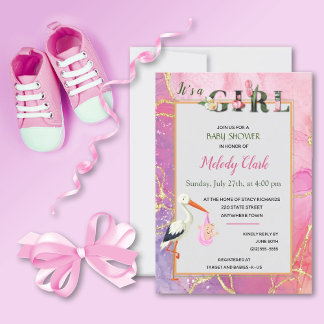 Es ist eine Einladung für die Girl Floral Stork Ba