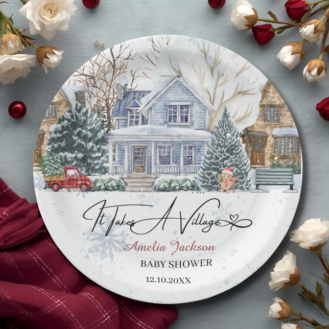 Es ist eine Einladung für ein Village Baby Dusche Pappteller (Von Creator hochgeladen)